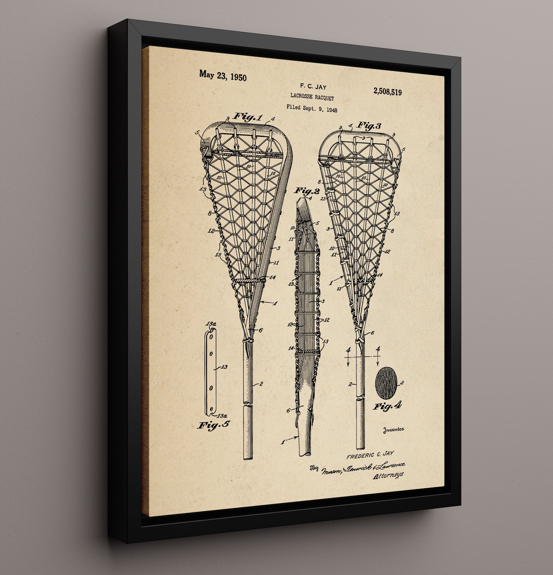 Patent Print - Lacrosse Racquet - F C Jay - 1950 - Patent 2508519 Patent Wall Art