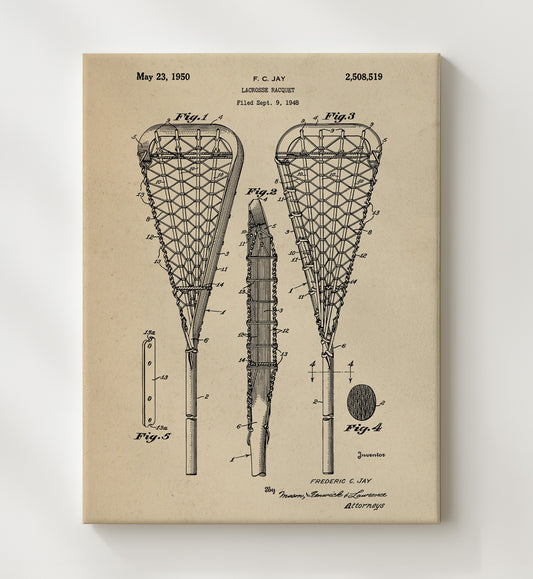 Lacrosse Racquet 1950 patent print wall art 8x10 Canvas