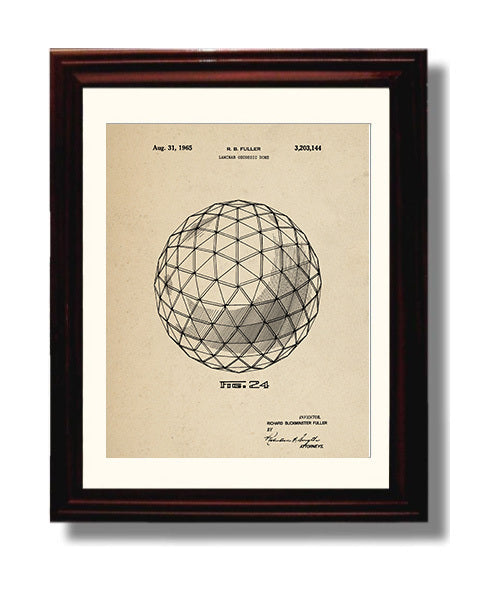 Patent Print - Laminar Geodesic Dome - Richard Buckminster Fuller - 1965 - Patent 3203144 Patent Wall Art