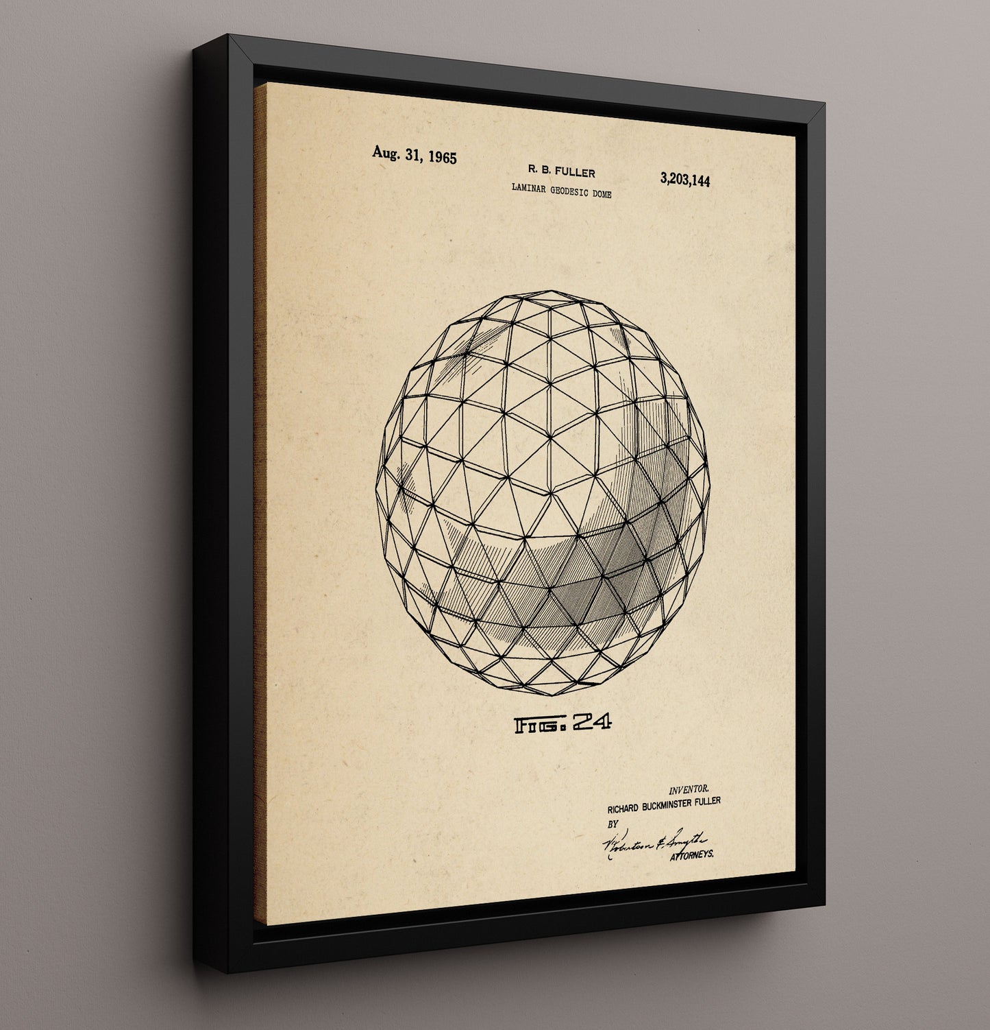 Patent Print - Laminar Geodesic Dome - Richard Buckminster Fuller - 1965 - Patent 3203144 Patent Wall Art