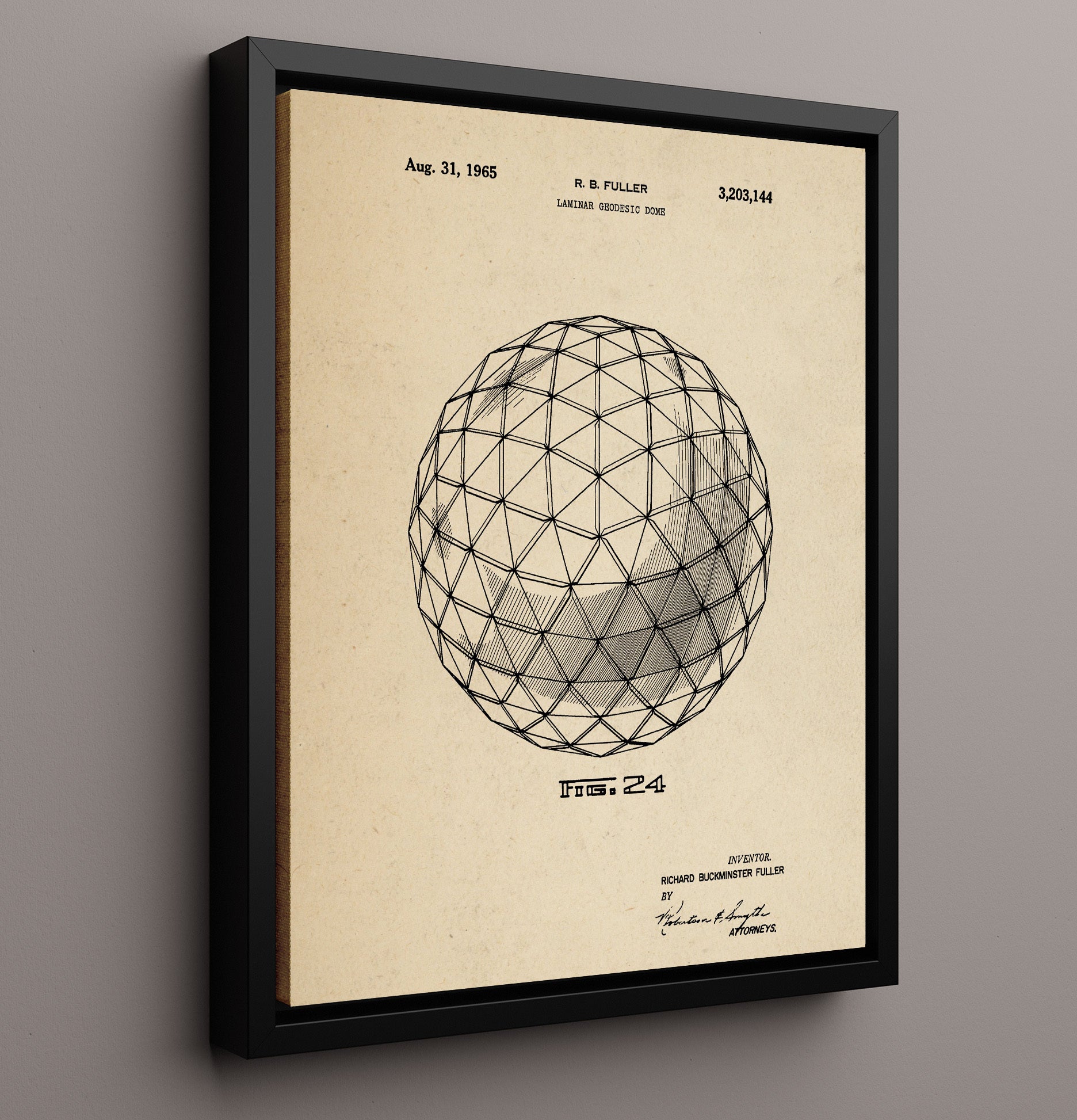 Patent Print - Laminar Geodesic Dome - Richard Buckminster Fuller - 1965 - Patent 3203144 Patent Wall Art