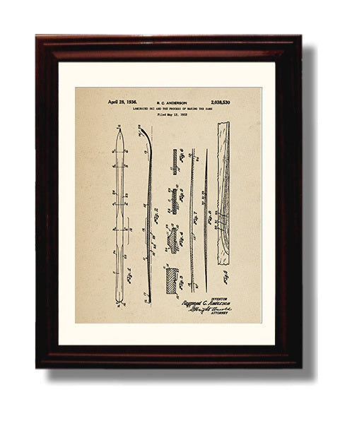 Patent Print - Laminated Ski - R C Anderson - 1936 - Patent 2038530 Patent Wall Art