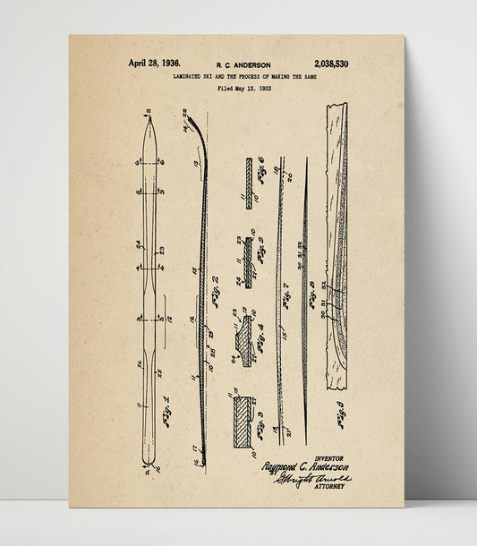 Laminated Ski - 1936 Patent - 16x20 Unframed Print
