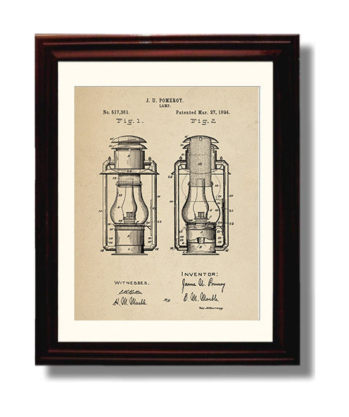 Patent Print - Lamp - J. U. Pomeroy - 1894 - Patent 517361 Patent Wall Art