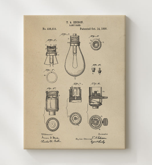 Lamp Base 1890 patent print wall art 8x10 Canvas