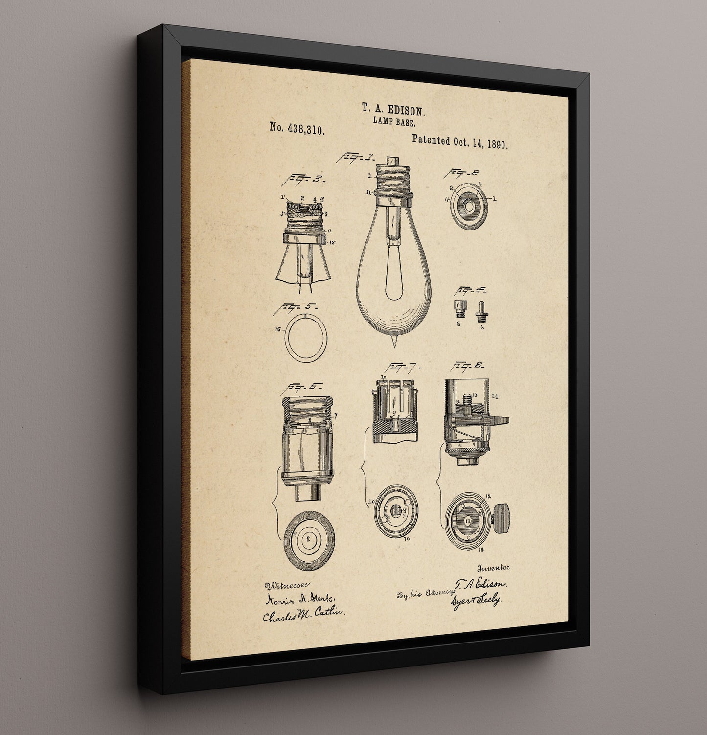 Patent Print - Lamp Base - Thomas Edison - 1890 - Patent 438319 Patent Wall Art