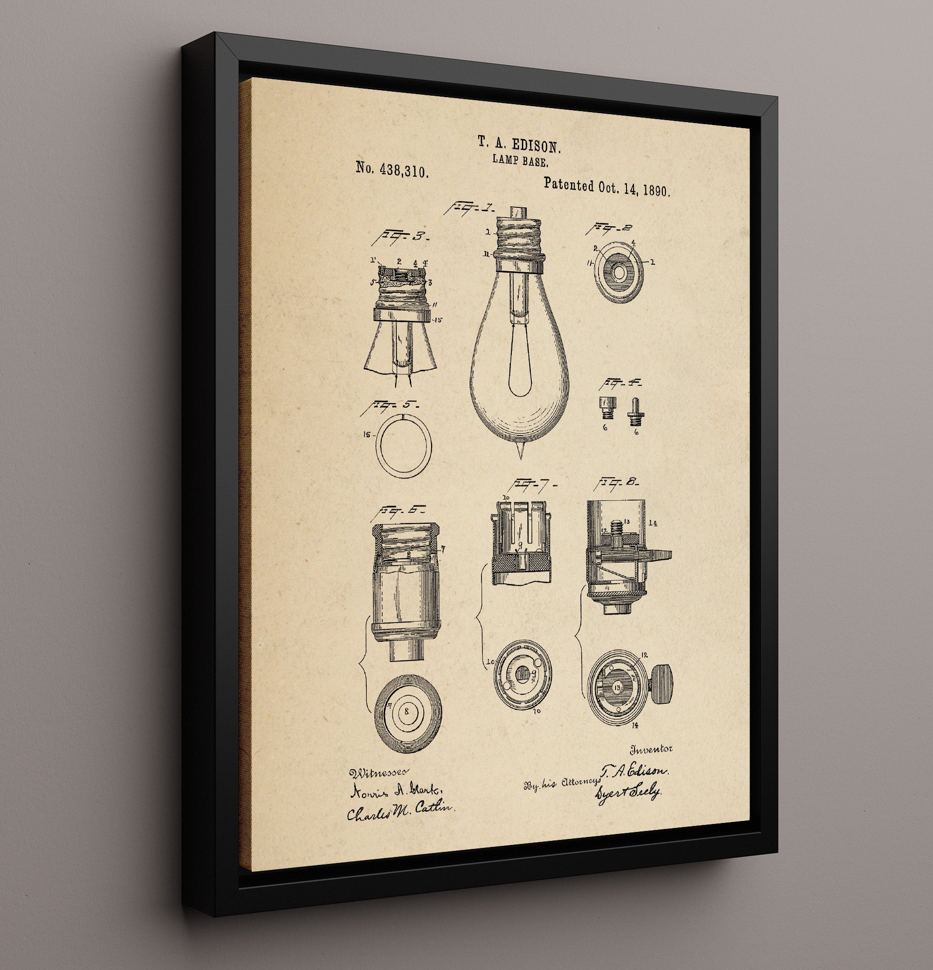 Patent Print - Lamp Base - Thomas Edison - 1890 - Patent 438319 Patent Wall Art