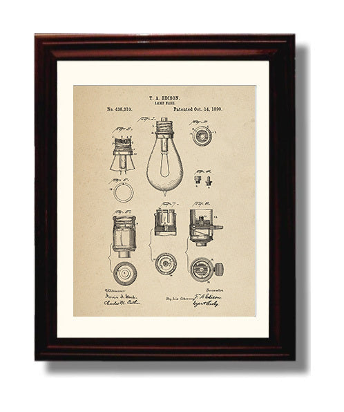 Patent Print - Lamp Base - Thomas Edison - 1890 - Patent 438319 Patent Wall Art