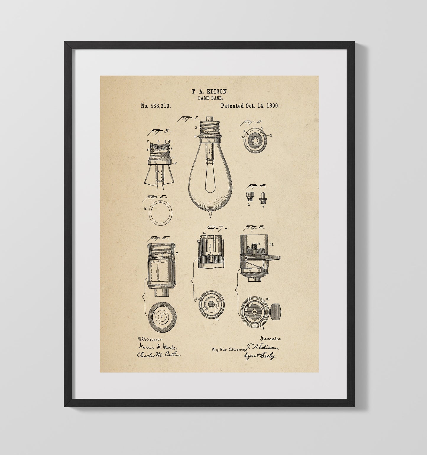 Patent Print - Lamp Base - Thomas Edison - 1890 - Patent 438319 Patent Wall Art