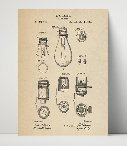 Lamp Base - 1890 Patent - 16x20 Unframed Print