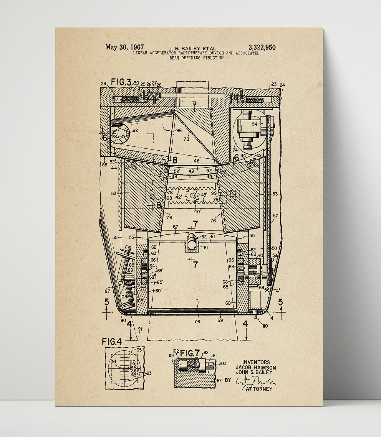 Patent Print - Linear Accelerator Beam Defining Structure Detail - Jacob Haimson And John S Bailey - 1967 - Patent 3322950 - Portrait Alt 2 Patent Wall Art