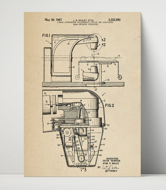 Linear Accelerator Radiotherapy Device And Associated Beam Defining Structure - 1967 Patent - 16x20 Unframed Print