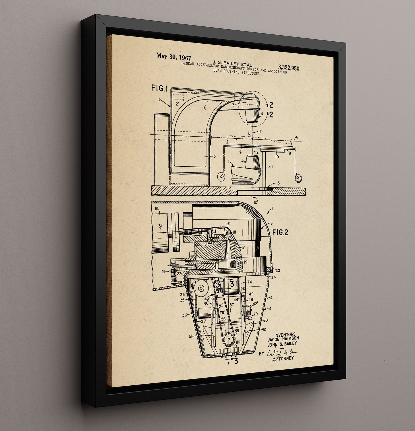 Patent Print - Linear Accelerator Radiotherapy Device And Associated Beam Defining Structure - Jacob Haimson And John S Bailey - 1967 - Patent 3322950 Patent Wall Art
