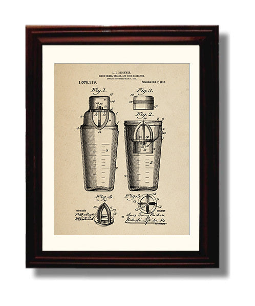 Patent Print - Liquid Mixer Shaker And Juice Extractor - L.I. Reichner - 1913 - Patent 1075119 Patent Wall Art