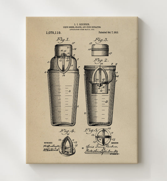 Liquid Mixer Shaker And Juice Extractor 1913 patent print wall art 8x10 Canvas