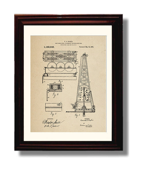 Patent Print - Load Indicating Attachment For Drilling Rigs - Howard R. Hughes - 1916 - Patent 1183646 Patent Wall Art