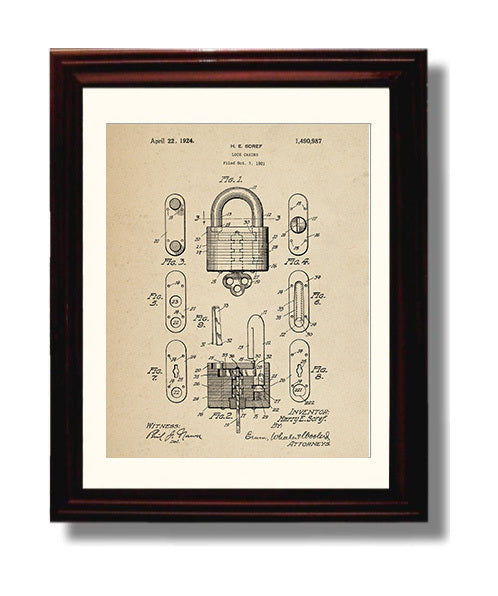Patent Print - Lock Casing - H. E. Soref - 1924 - Patent 1490987 Patent Wall Art
