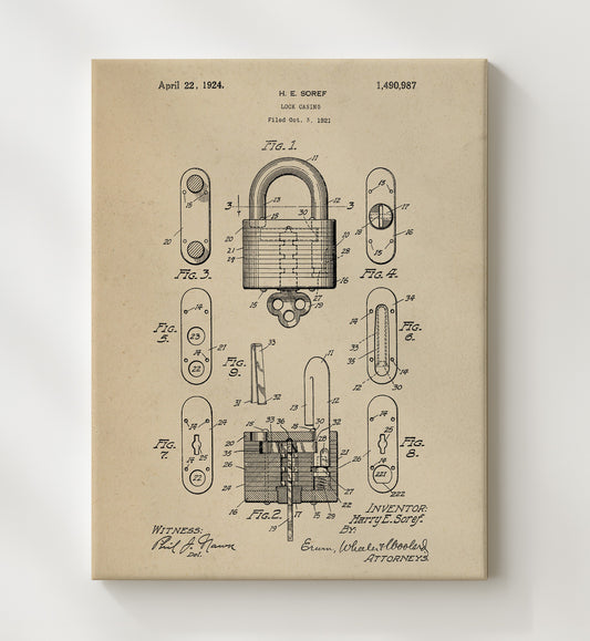 Lock Casing - 1924 Patent - 20x24 Canvas