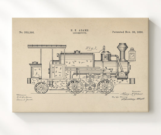 Locomotive - 1886 Patent - 20x24 Canvas