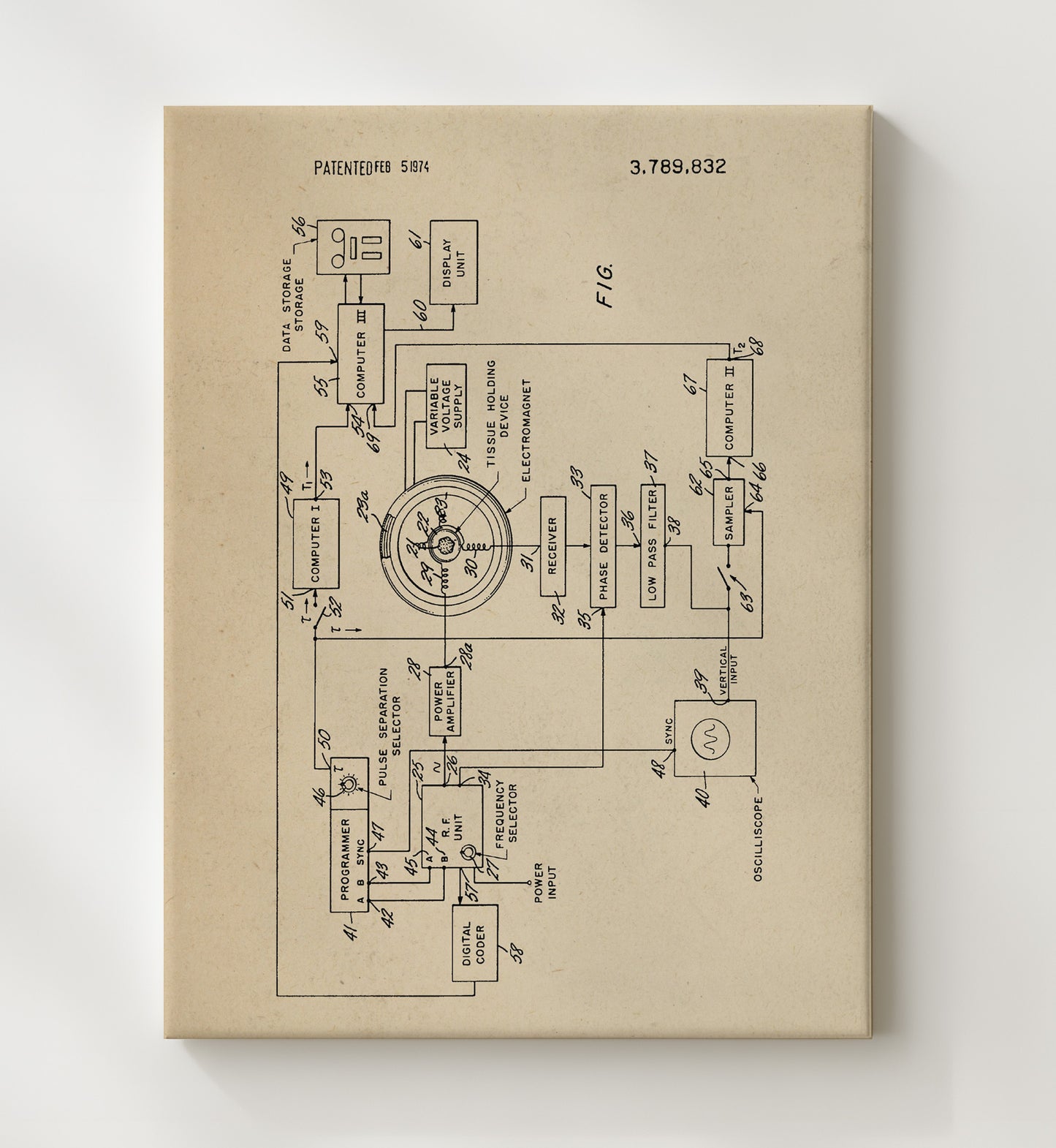 Patent Print - Magnetic Resonance Imaging System - Raymond Damadian - 1974 - Patent 3789832 Patent Wall Art