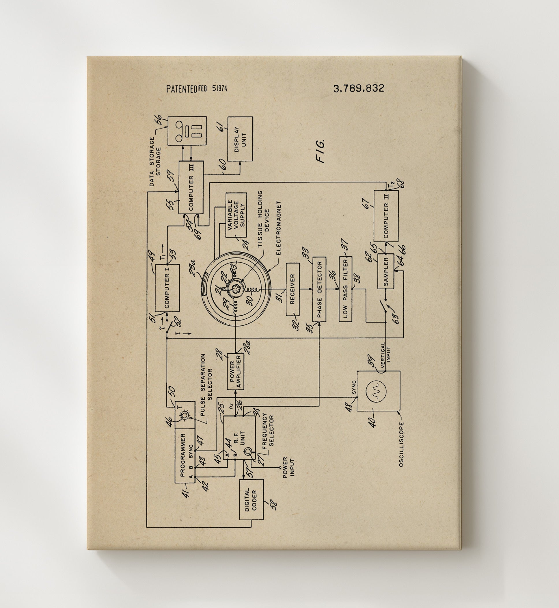 Patent Print - Magnetic Resonance Imaging System - Raymond Damadian - 1974 - Patent 3789832 Patent Wall Art
