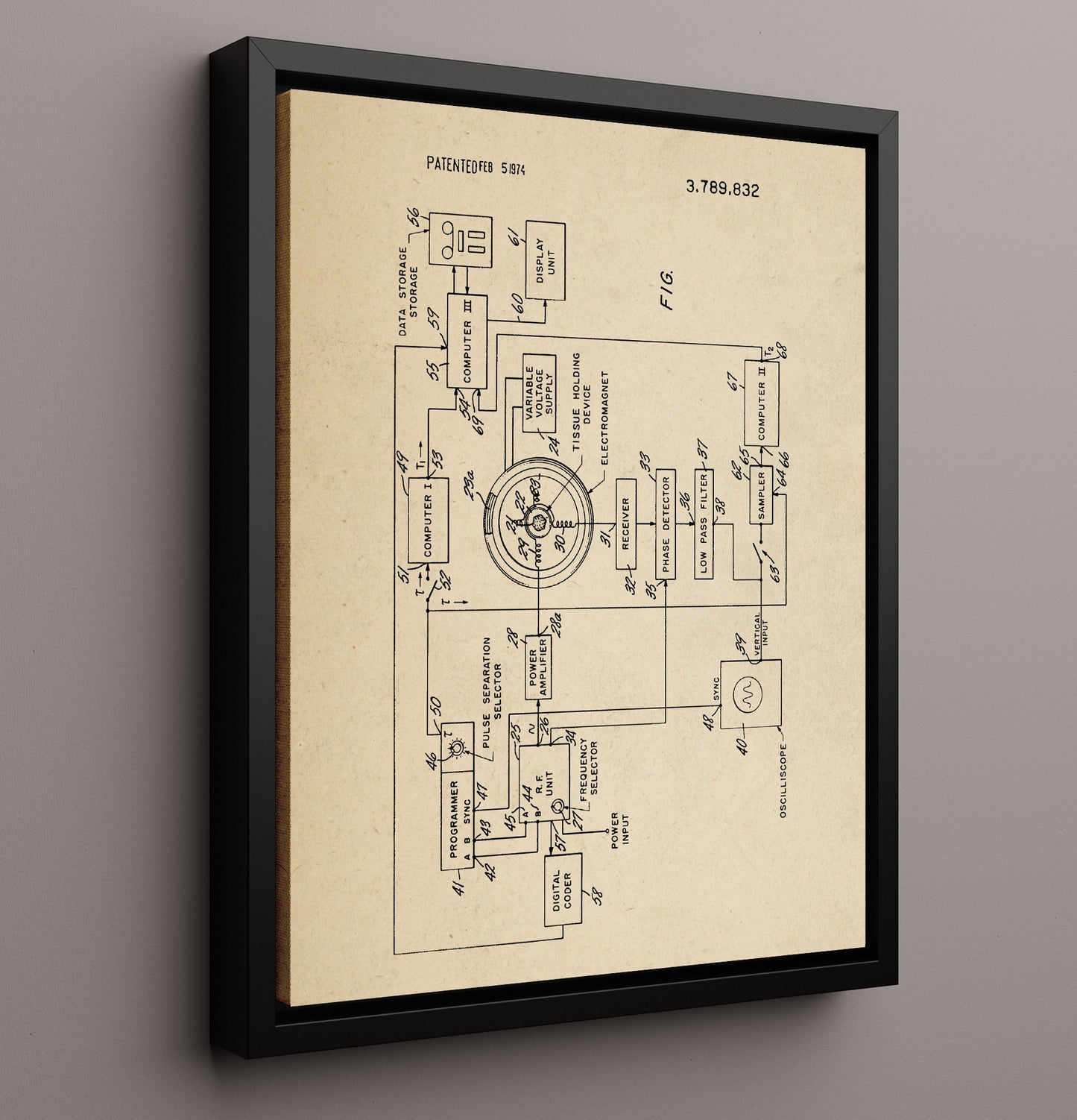 Patent Print - Magnetic Resonance Imaging System - Raymond Damadian - 1974 - Patent 3789832 Patent Wall Art