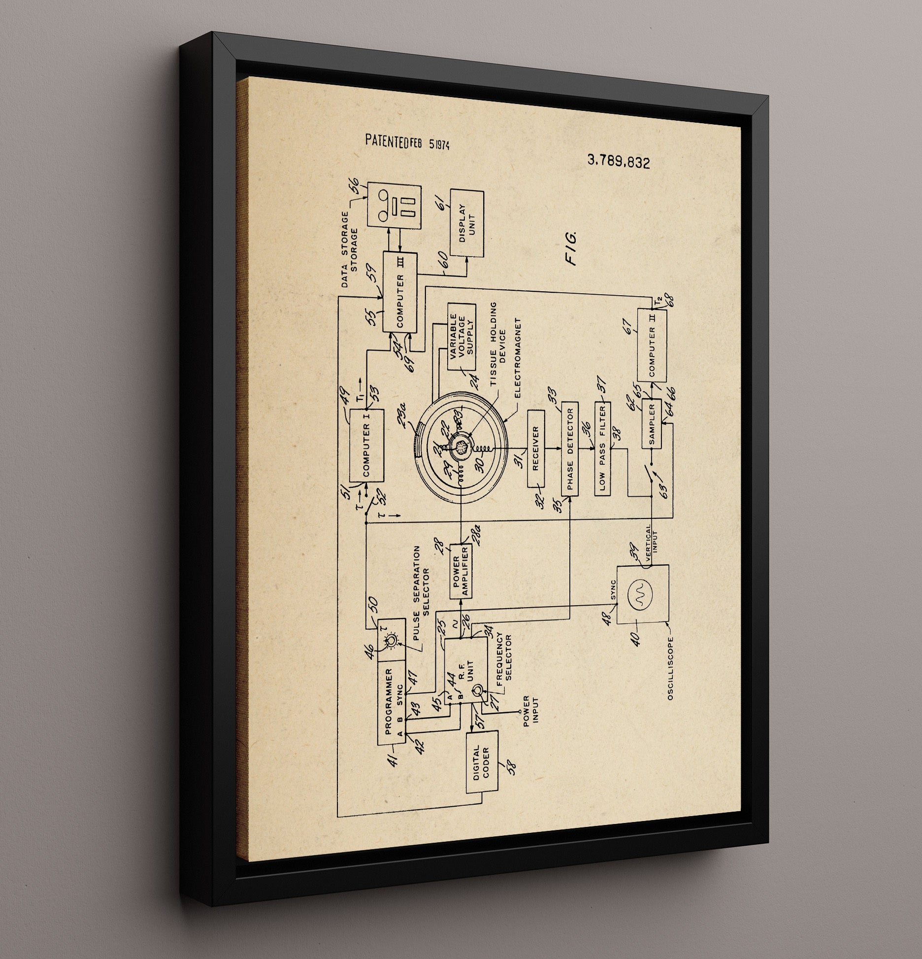Patent Print - Magnetic Resonance Imaging System - Raymond Damadian - 1974 - Patent 3789832 Patent Wall Art