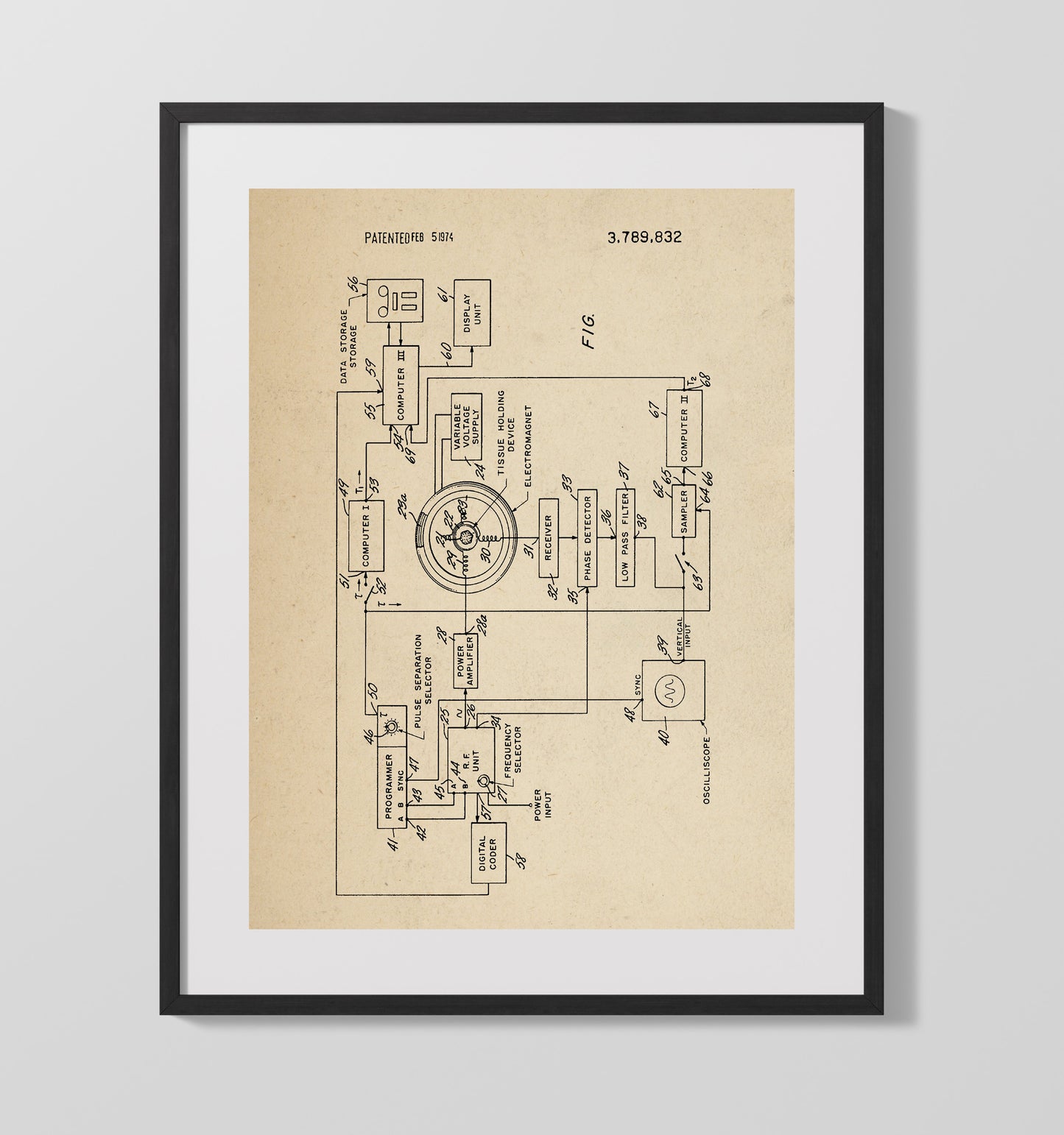 Patent Print - Magnetic Resonance Imaging System - Raymond Damadian - 1974 - Patent 3789832 Patent Wall Art