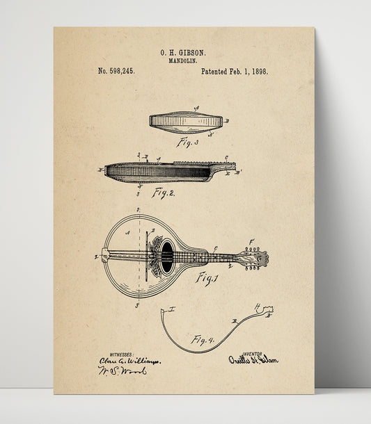 Mandolin - 1898 Patent - 16x20 Unframed Print