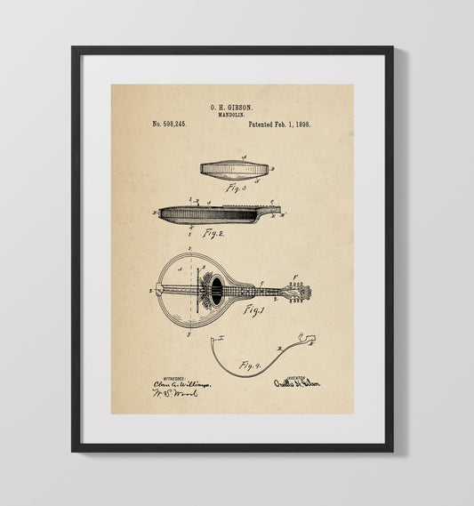 Mandolin - 1898 Patent - 16x20 Gallery Frame