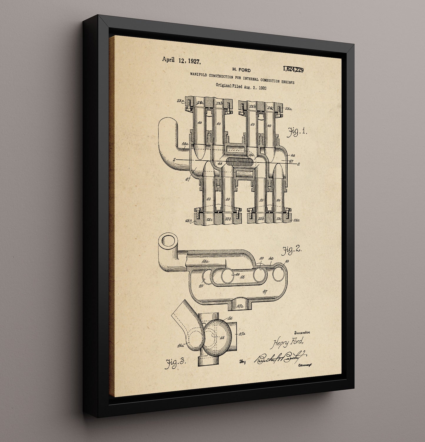 Patent Print - Manifold Construction For Internal Combustion Engines - Henry Ford - 1927 - Patent 1624229 Patent Wall Art