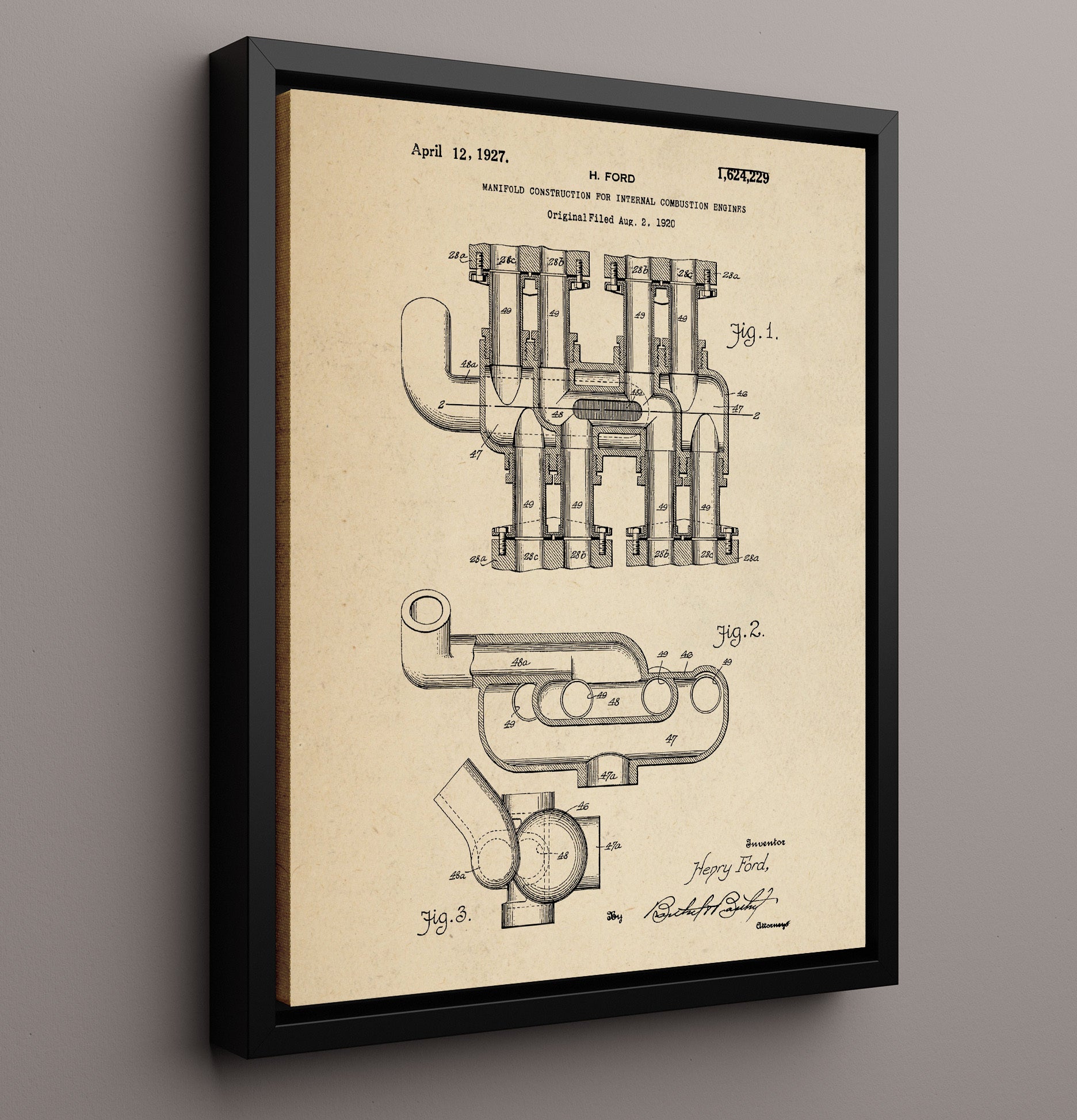 Patent Print - Manifold Construction For Internal Combustion Engines - Henry Ford - 1927 - Patent 1624229 Patent Wall Art