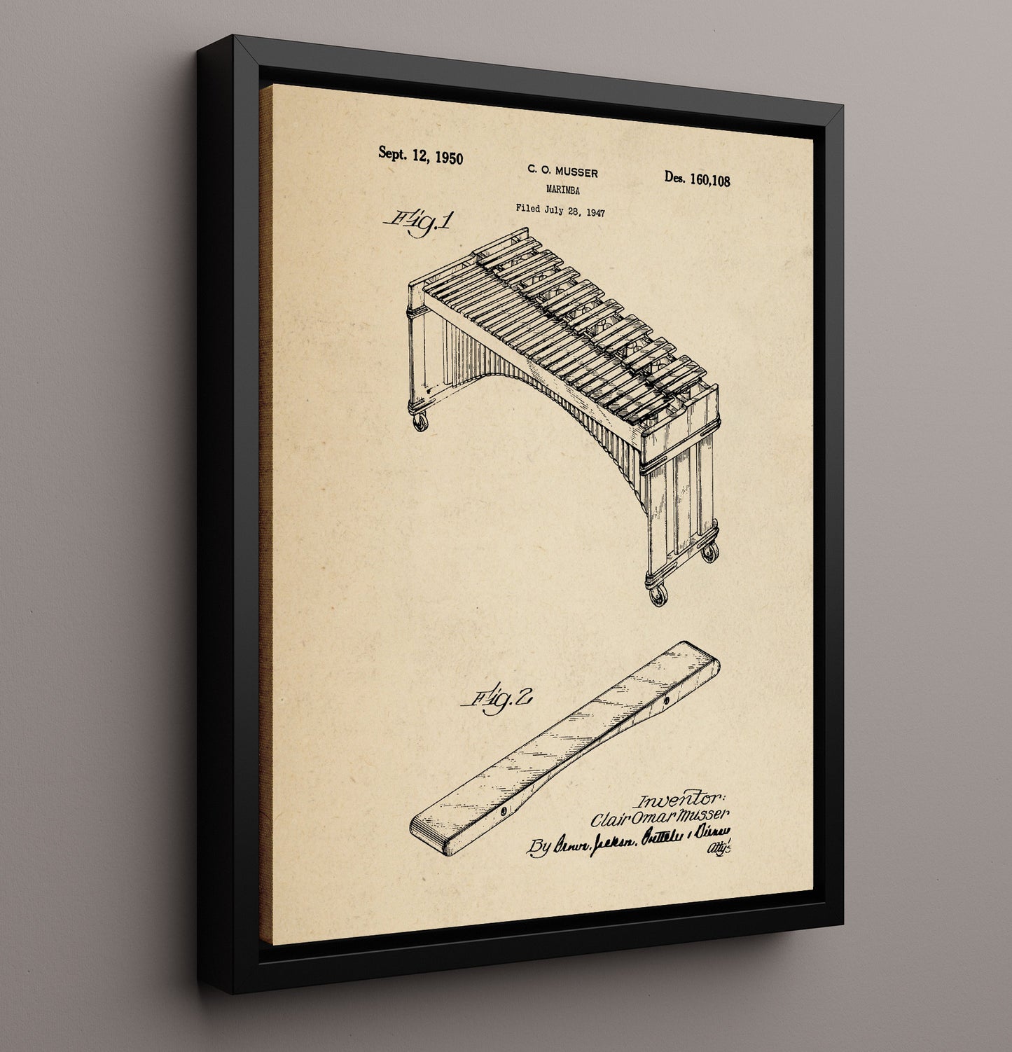 Patent Print - Marimba - Clair Omar Musser - 1950 - Patent 160108 Patent Wall Art