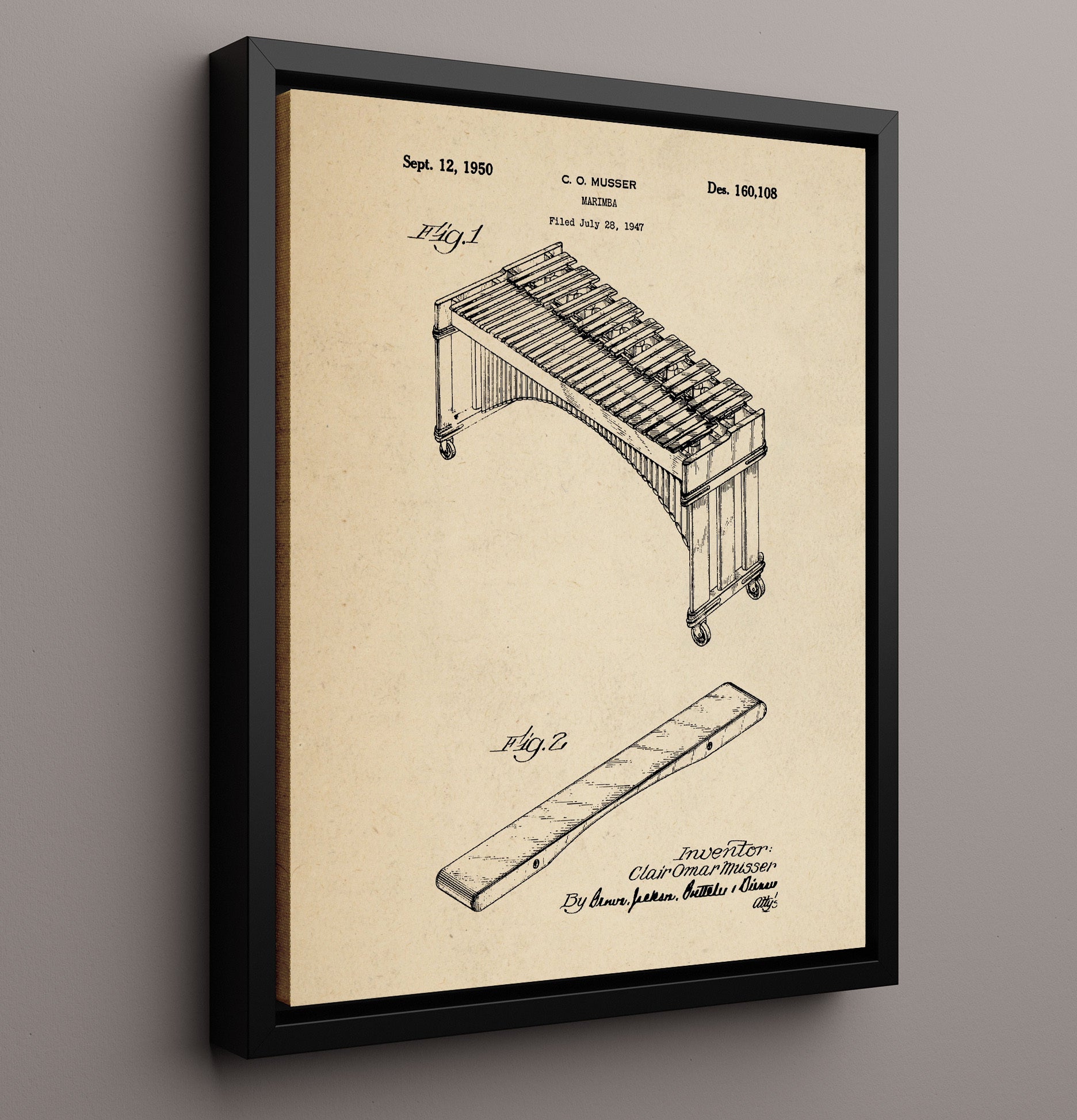 Patent Print - Marimba - Clair Omar Musser - 1950 - Patent 160108 Patent Wall Art