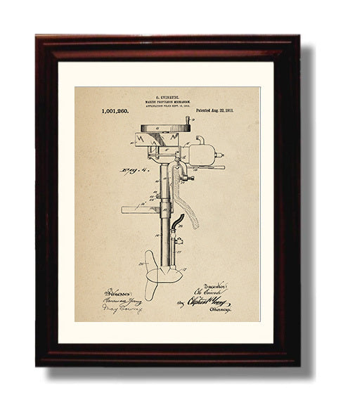 Patent Print - Marine Propulsion Mechanism - O Evinrude - 1911 - Patent 1001260 Patent Wall Art