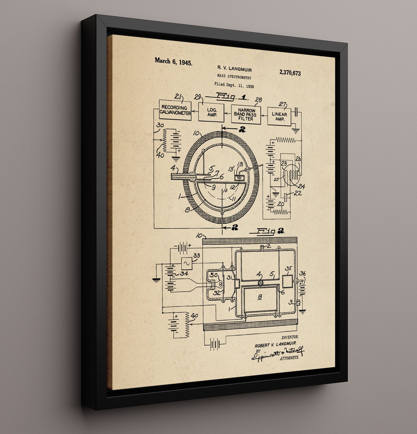 Patent Print - Mass Spectrometry Apparatus - Robert V Langmuir - 1945 - Patent 2370673 Patent Wall Art
