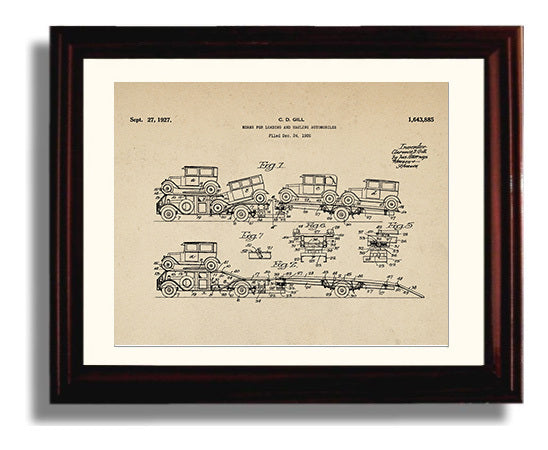 Patent Print - Means For Loading And Hauling Automobiles - Clarence D Gill - 1927 - Patent 1643885 - Landscape Patent Wall Art