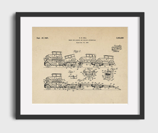 Means For Loading And Hauling Automobiles - 1927 Patent - 16x20 Gallery Frame