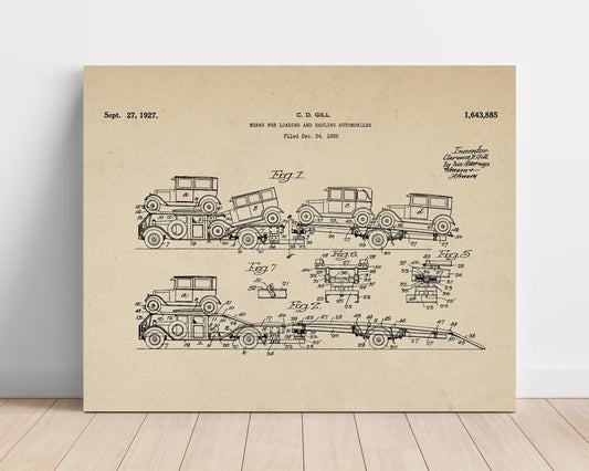 Means For Loading And Hauling Automobiles - 1927 Patent - 16x20 Unframed Print