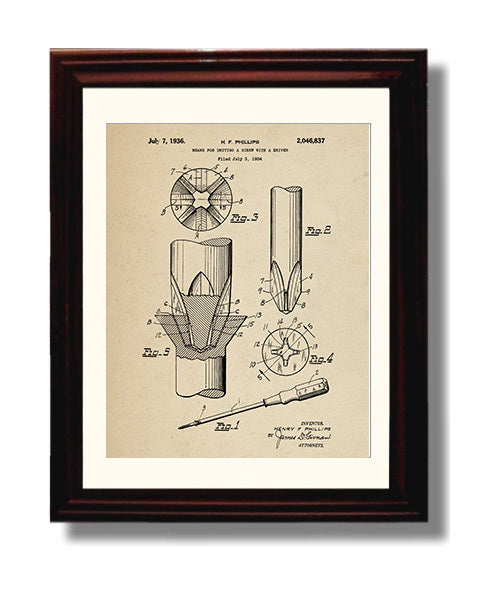 Patent Print - Means For Uniting A Screw With A Driver - H. F. Phillips - 1936 - Patent 2046837 Patent Wall Art