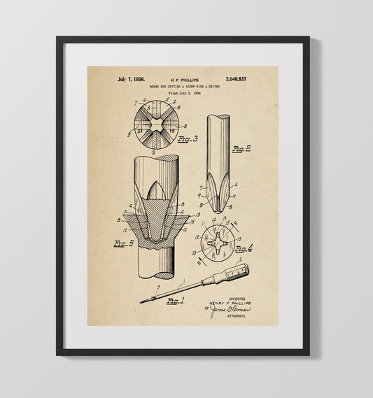 Means For Uniting A Screw With A Driver - 1936 Patent - 16x20 Gallery Frame