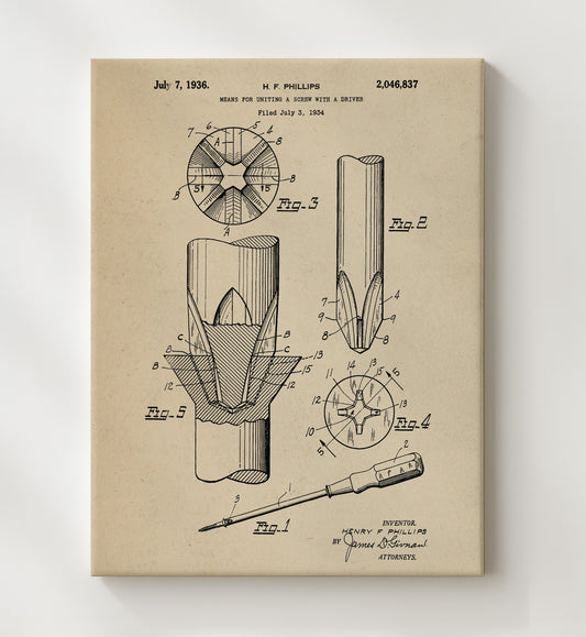 Means For Uniting A Screw With A Driver - 1936 Patent - 20x24 Canvas