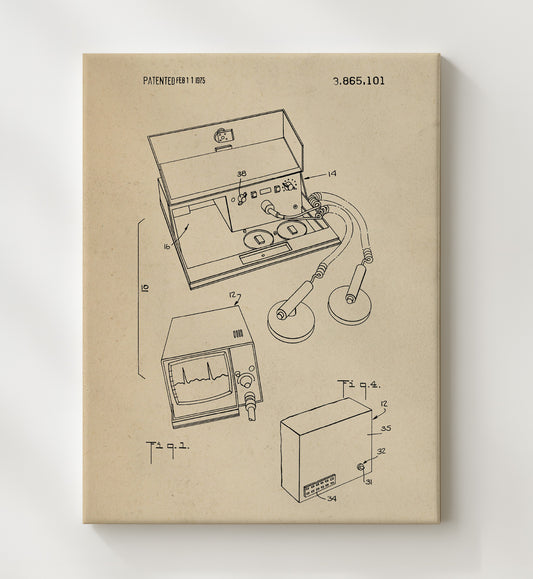 Medical Cardiac Monitoring Device - 1975 Patent - 20x24 Canvas