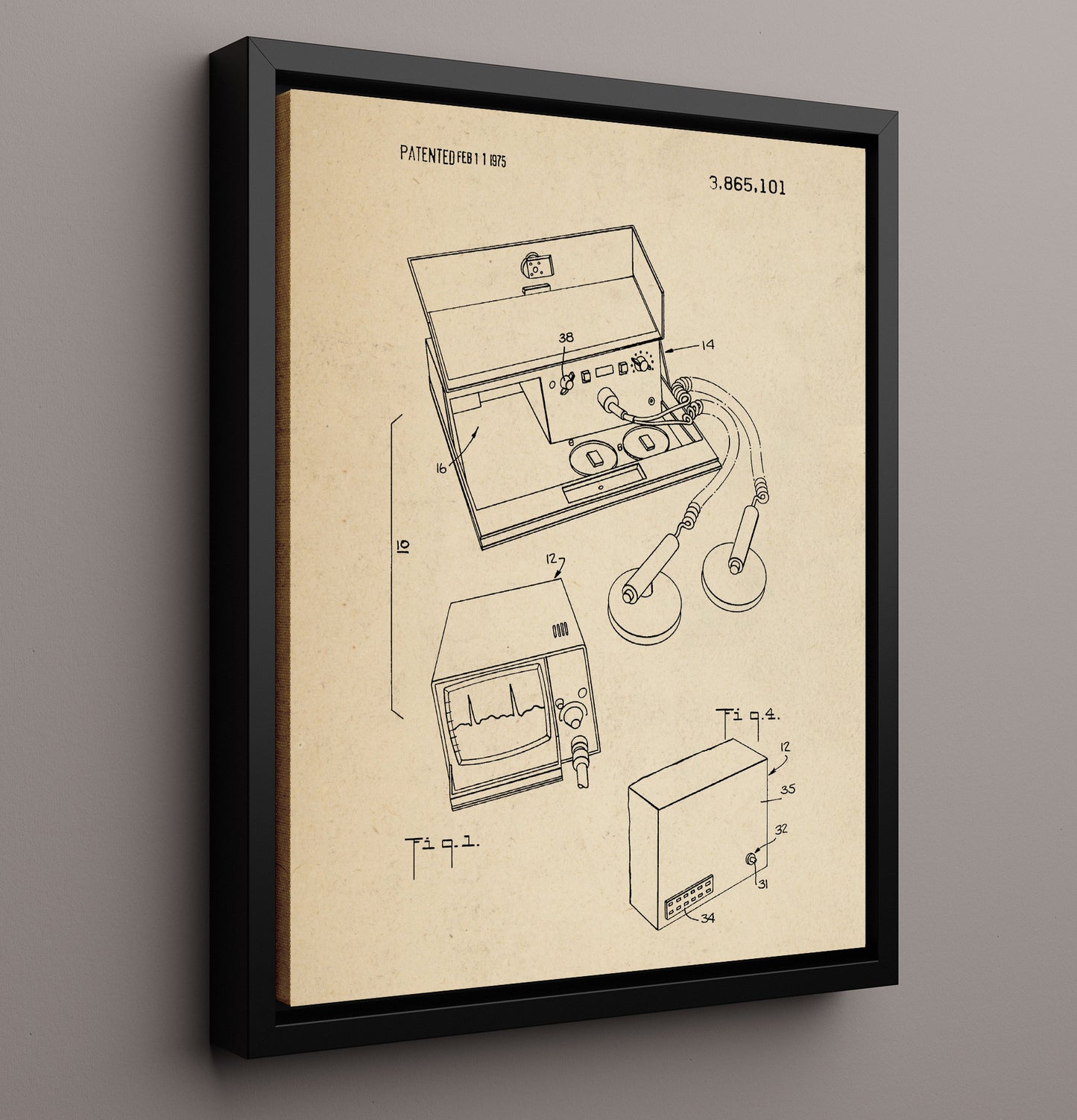 Patent Print - Medical Cardiac Monitoring Device - Cardiac Diagnostics System - 1975 - Patent 3865101 Patent Wall Art