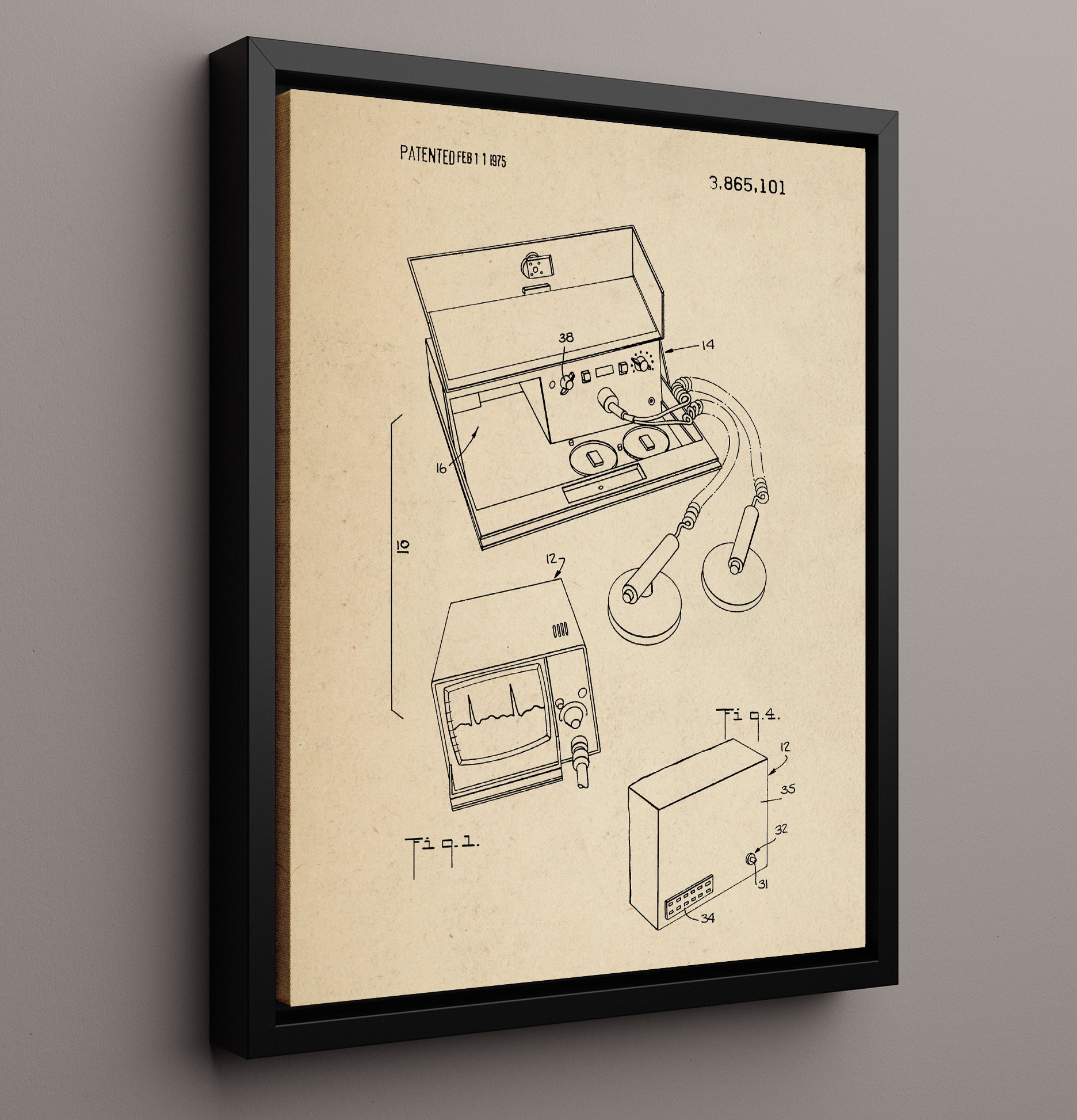 Patent Print - Medical Cardiac Monitoring Device - Cardiac Diagnostics System - 1975 - Patent 3865101 Patent Wall Art