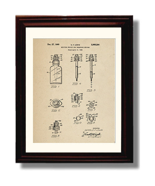 Patent Print - Medicine Dropper Measuring Devices - Gerald F. Lewis - 1960 - Patent 2966284 Patent Wall Art