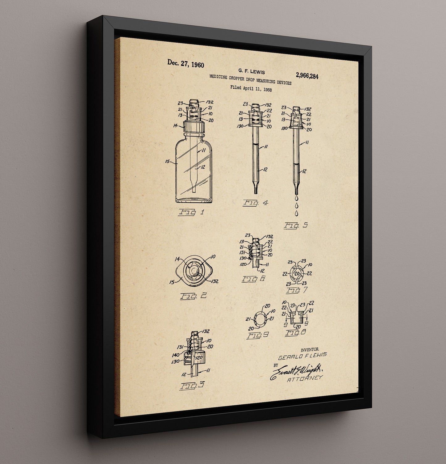Patent Print - Medicine Dropper Measuring Devices - Gerald F. Lewis - 1960 - Patent 2966284 Patent Wall Art