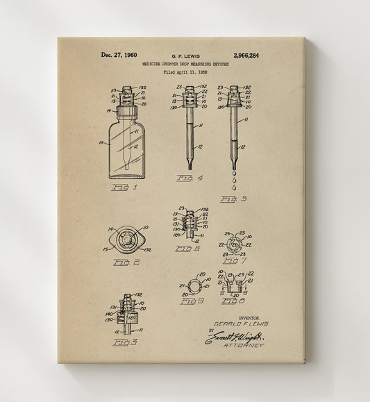 Medicine Dropper Measuring Devices - 1960 Patent - 20x24 Canvas