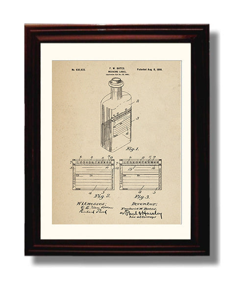 Patent Print - Medicine Label - F. W. Bates - 1899 - Patent 630822 Patent Wall Art