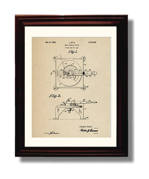 Patent Print - Metal Bending Device - J. Zatti - 1929 - Patent 1731087 Patent Wall Art